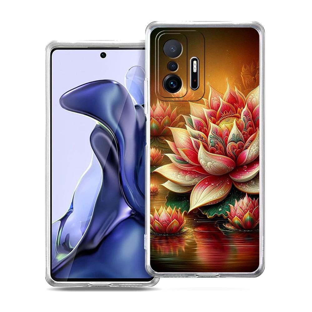 Transparent Phone Case for Xiaomi Mi 15,14,13,12,11,Ultra,13T,12T,Poco,X3,NFC,F3,F6,Pro,Lite Soft TPU Shell Cute White Lotus Bag