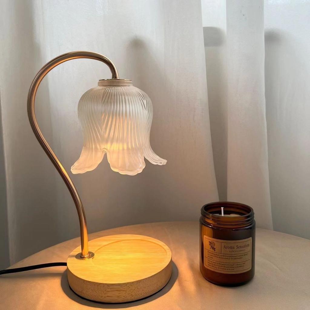 Tulip Flower Warm Candle Lamp French Retro Bedroom Bedside Lamp Fireless Fragrance Atmosphere Table Lamp