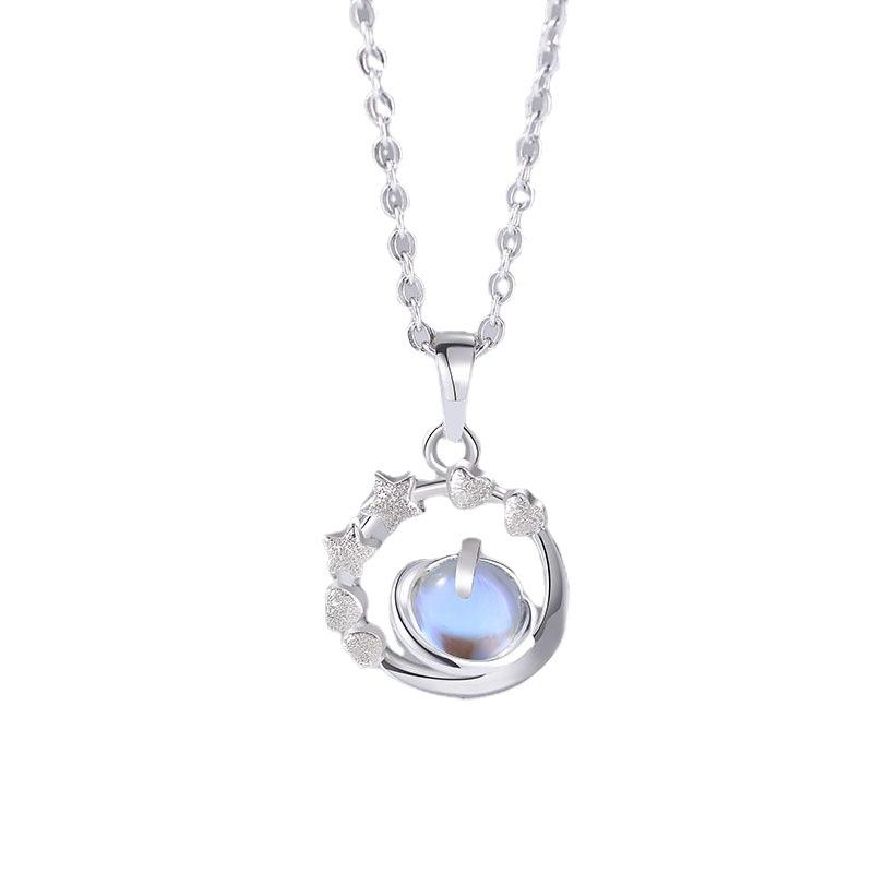 Fresh Japanese Korean Style Pluto Star Moonstone Pendant Clavicle Necklace For Women