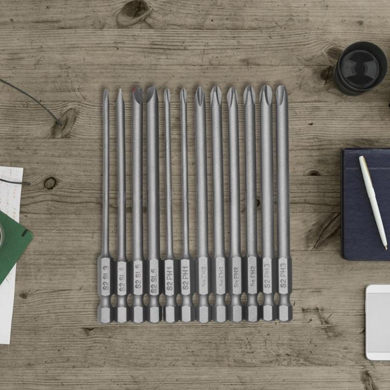 12 Piece Professional Screwdriver Bit Set Alloys Steel 100mm Length Slotted and Crosses Head for Power Tool Accessories