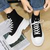 Versatile Men's Black Canvas High-Top Sneakers - Trendy, Thick-Soled, Height-Boosting Casual Sports Shoes for Spring and Autumn.