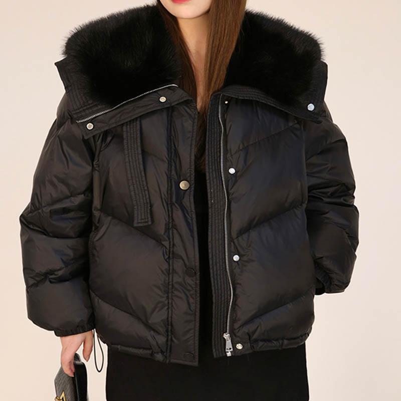 Coat for Women Thickened Plush Winter Windbreaker Oversize Waterproof Casual Zipper Down Jacket
