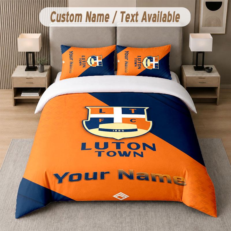 Benutzerdefiniertes Bettwäsche-Set Luton Town Muster, Druck Name Text 1 Bettbezug plus 2 Kissenbezüge Heimtextilien