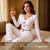 European and American Heart V-Neck Long Sleeve Pajama Set for Women - Indoor/Outdoor Wear
