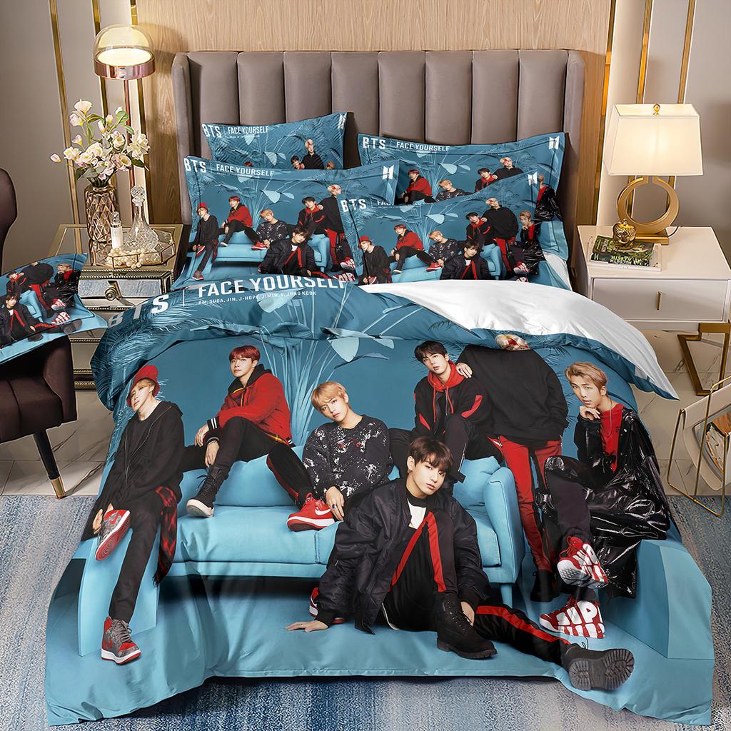 BTS Men's group Bedding Music Band All Season Twin Bedding Set 3 Piece Comforter Bed Duvet Cover Double King Bedding Set