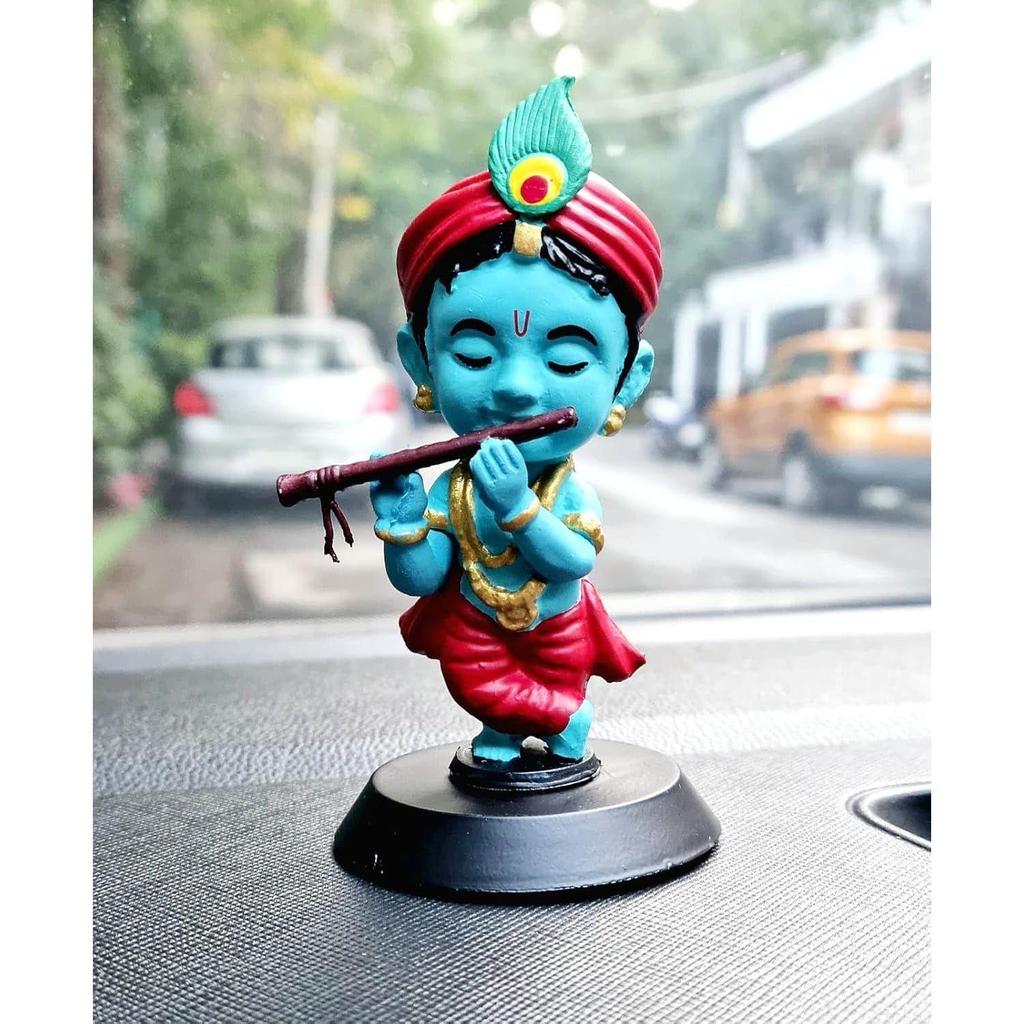Lord Shree Krishna Ji Idol for Car Dashboard, Office Table,Home Decor| Little Mor Pankh & Bansuri Figurin| God Statue
