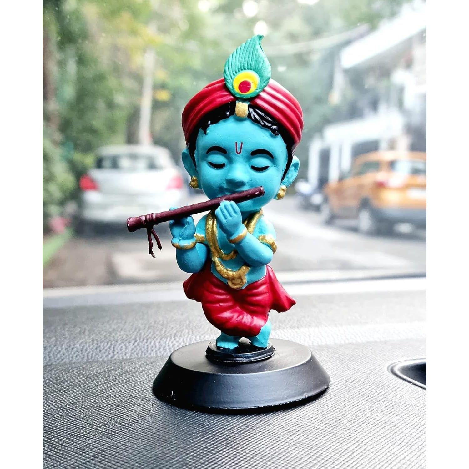 

Lord Shree Krishna Ji Idol for Car Dashboard, Office Table,Home Decor| Little Mor Pankh & Bansuri Figurin| God Statue