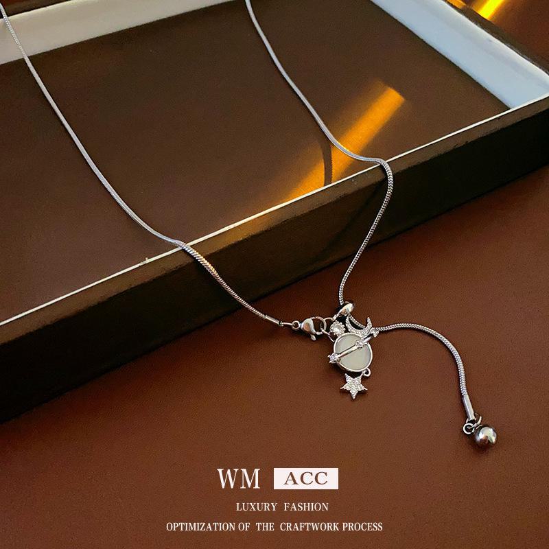 Zircon Star and Moon Korean Necklace – Chic Autumn/Winter Fashion Sweater Chain for Women