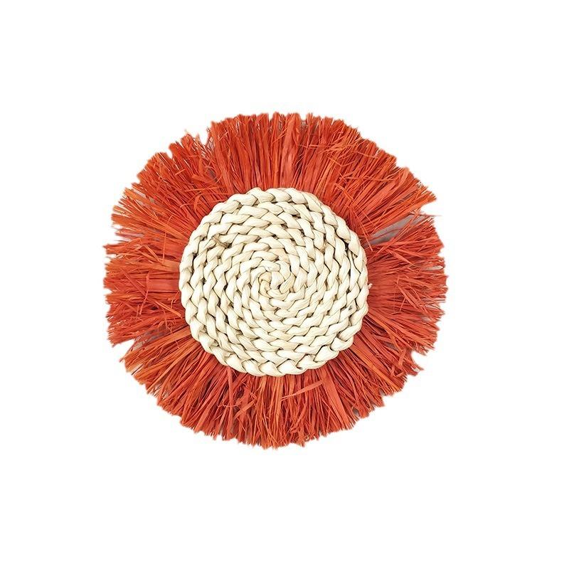 Handmade Boho Wall Decor Moroccan Style Woven Rattan Hanging Art for Living Room Bedroom Natural Grass Weaving Home Decoration