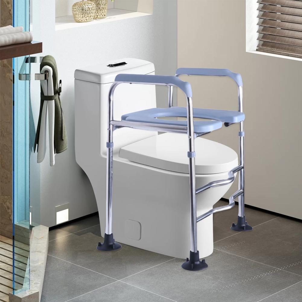 Raised Toilet Seat with Armrests Storage Bag, Adjustable Height Padded Seat Elevated Toilet Risers For Elderly Disabled Handicap