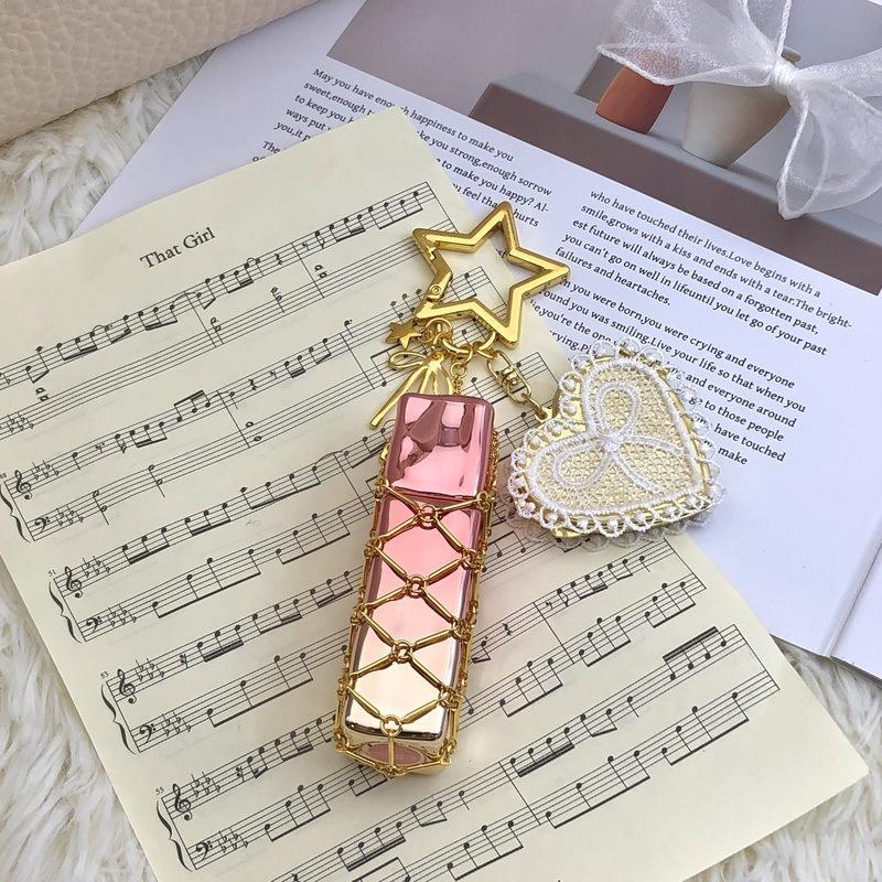 Ins Same Metal Rust Steel Mesh Pocket Lace Diy Bag Pendant Ins Explosive Silver Keychain