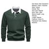Men Autumn Winter Pullover Sweatshirt Lapel Buttons Half Placket Patchwork Color Elastic