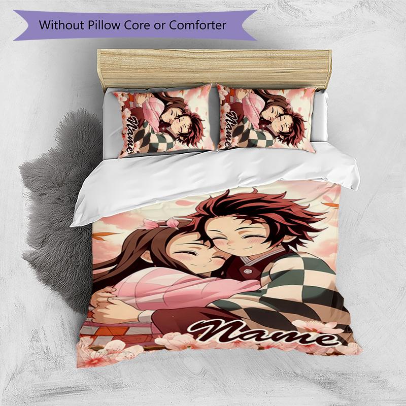 3pcs Demon Slayer6 Cover Set - Personalized Name, HD Printed Bedding with 1 Cover and 2 Pillowcases - Perfect for Home Decor, Easy Care