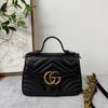 [Gebraucht] Chevron Leder GG Marmont Mini Top-Handle-Tasche 'Nero' - Ausgezeichnet #O3YT21