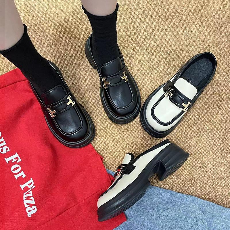 Baotou half slippers women wear spring new thick-soled muffin leather shoes one foot lazy