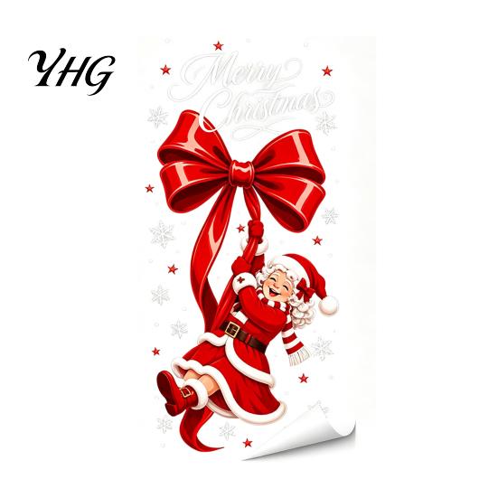 Christmas Theme Glass Film Static Sticker, Bow Pattern Print, Removable Non Adhesive Window Electrostatic PVC for Home And Store Doors Reusable Decals