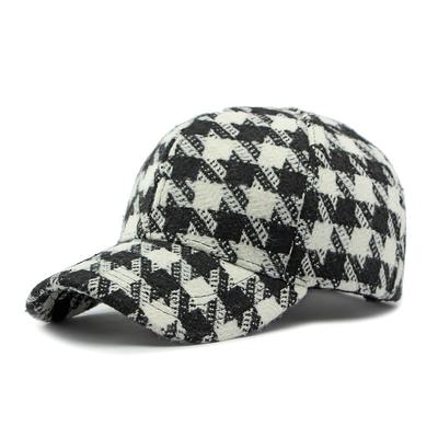Casquette de baseball pied-de-poule élégante pour femmes - Chapeau d'extérieur printemps et automne avec visière incurvée et design à pointe