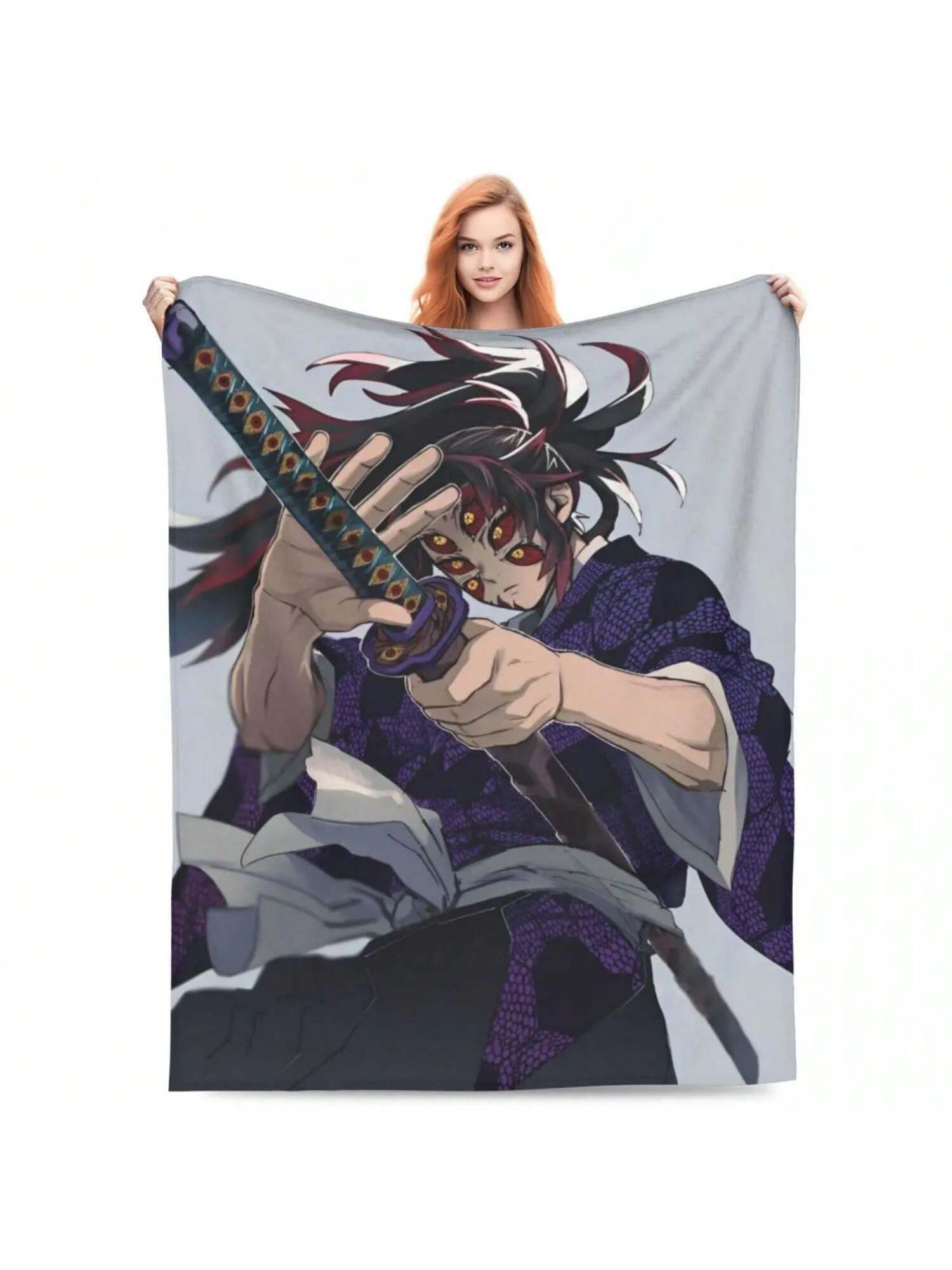 

Upper Rank One Kokushibo Blanket Anime Awesome Throw Blanket For Bed Sofa Couch 125_100cm 75X95CM сірий колір