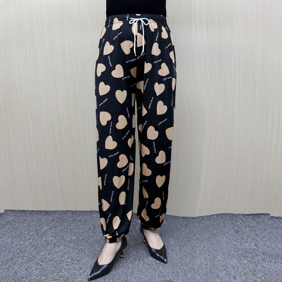 WTEMPO Kadın İlkbahar Yaz Sonbahar Büyük Beden Elastik Yüksek Bel Geniş Paça Pantolon Bol Rahat Çiçek Baskılı İnce Kırpılmış Pantolon