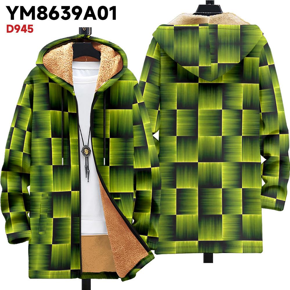 Nová bunda vícebarevné vzorové prvky B1 zipová mikina s kapucí zateplená zimní fleecová trendy vatovaná bunda