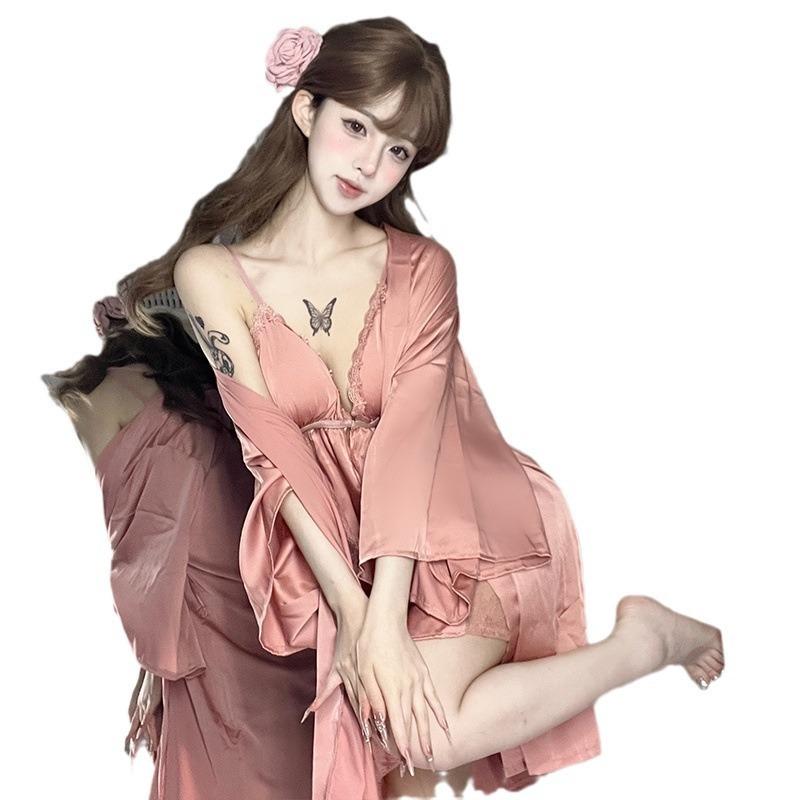 Seksowna bielizna głęboki dekolt czysta pożądanie satyna koronka pas do pończoch damska nocna koszula z koronkowym wiązaniem na plecach bez pleców