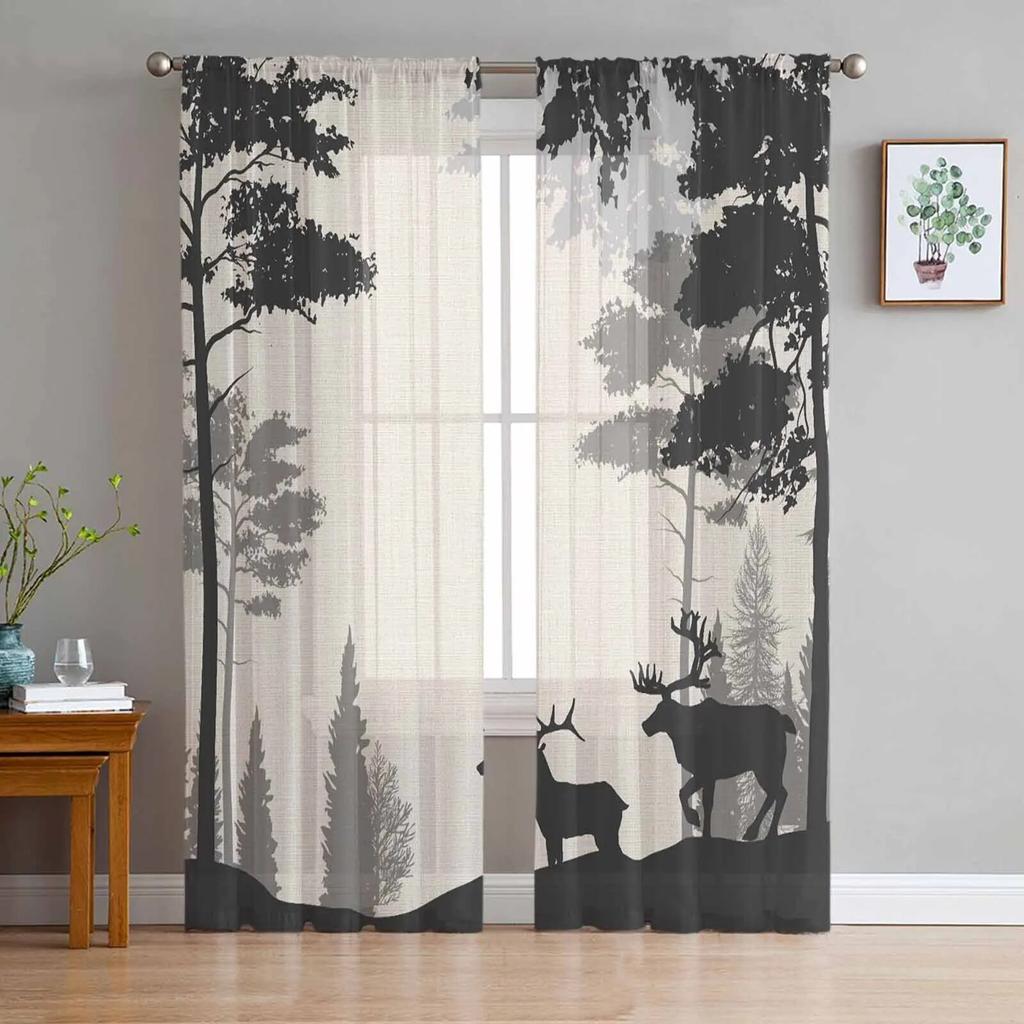 Forest Deer Creek Tulle Curtains For Living Room Sheer Curtain For Bedroom Window Blinds Voile Curtains