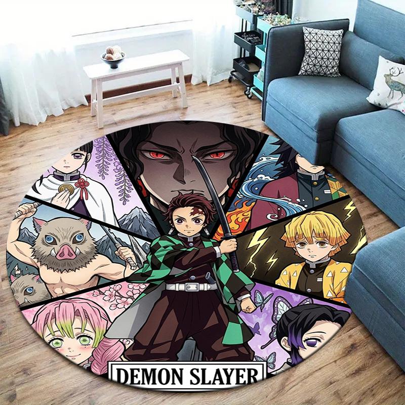 Demon Slayer Kimetsu No Yaiba Round Area Rug Carpet Rug For Living Room Bedroom Sofa Playroom Decor Nonslip Floor Mat