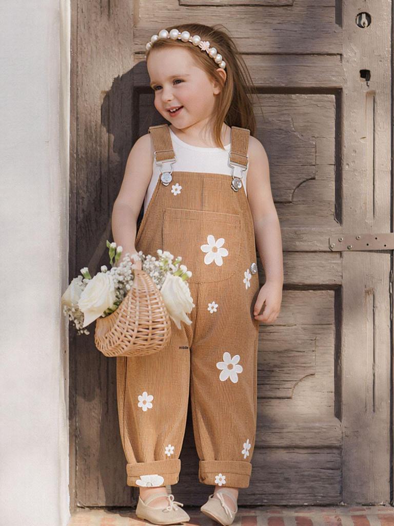 Cord-Latzhose mit Blumenstickerei für Baby-Mädchen - Frühling bis Herbst Mode