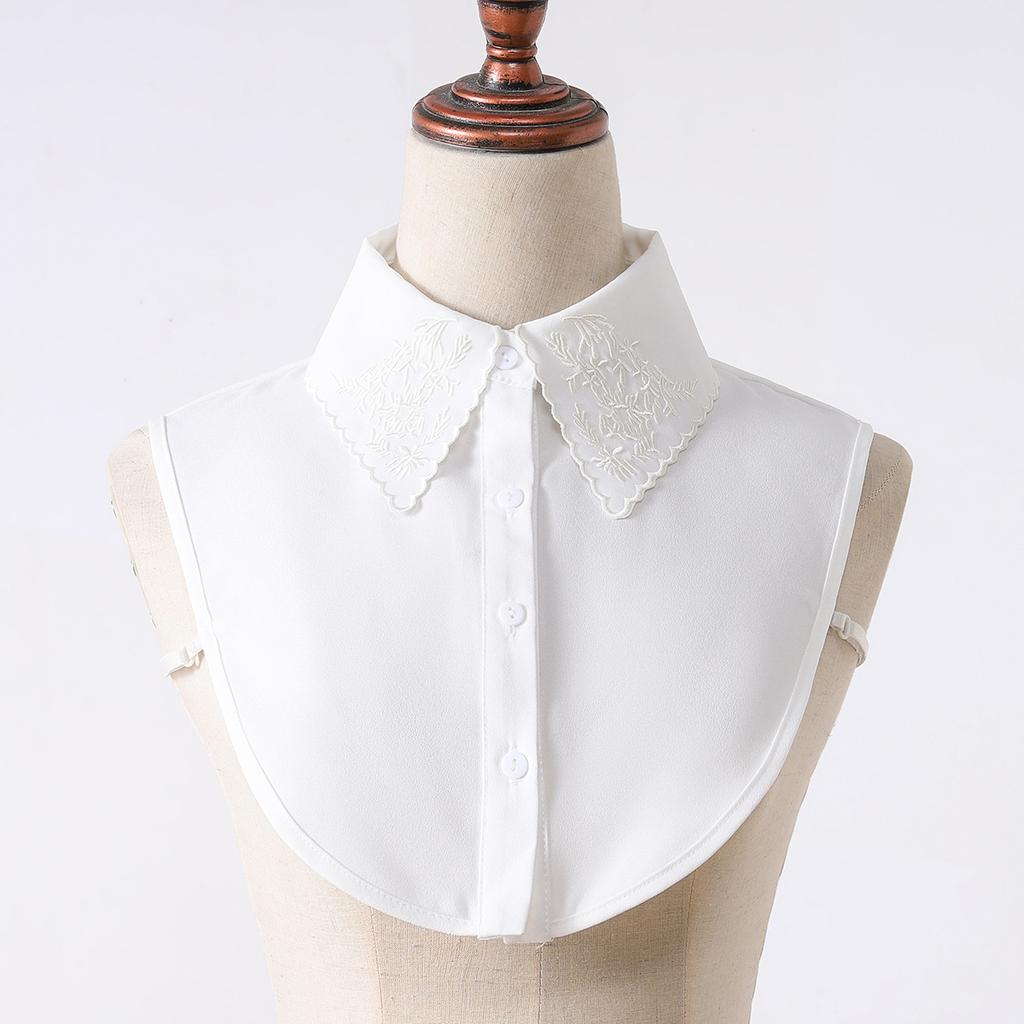 Women's White Fashionable Embroidered Collar, Chiffon Fake Collar, Small Grass, with Sweater, Base Shirt, Versatile, Detachable