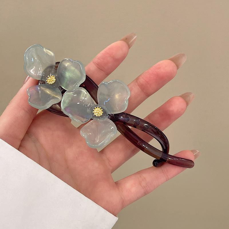 Elegancka spinka do włosów z kwiatem dla kobiet dziewcząt Prosta jednolita kolorowa plastikowa spinka typu "jeden wyraz" typu twist klips spinka typu "szczęka" akcesoria do włosów