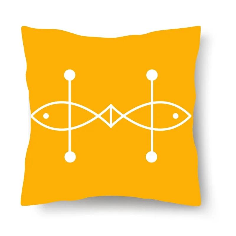 Kreativer Puderwolkenblauer Fisch Geometrischer Druck Muster Kissenbezug Heim Wohnzimmer Sofa Dekoration Kissen