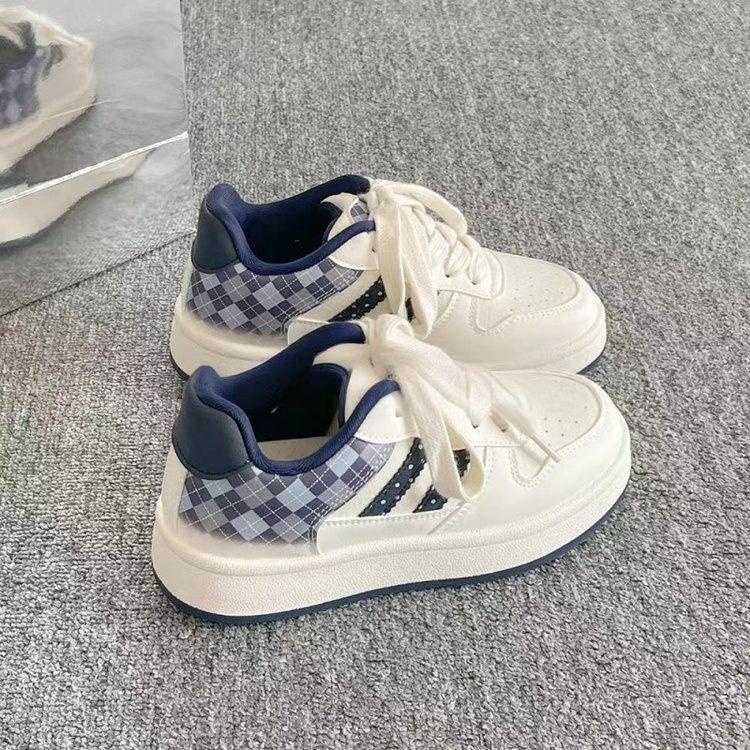 

High-value plaid design board shoes women s 2025 new platform white shoes children s versatile student bread shoes 40 темно-синий