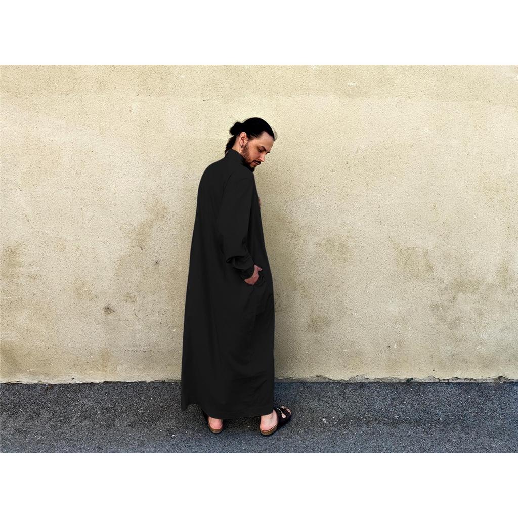 Herren einfarbig Langarm POLO-Kragen locker Leinen Muslimische Robe Kleidung Verkauf