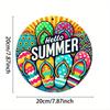 2d Flat 20*20cm "Hello Summer" Flip Wall Art, Vibrant Wooden Sign with Tropical Design, Circular Wooden Decoration, Suitable for Bars, Cafes or Clubs,