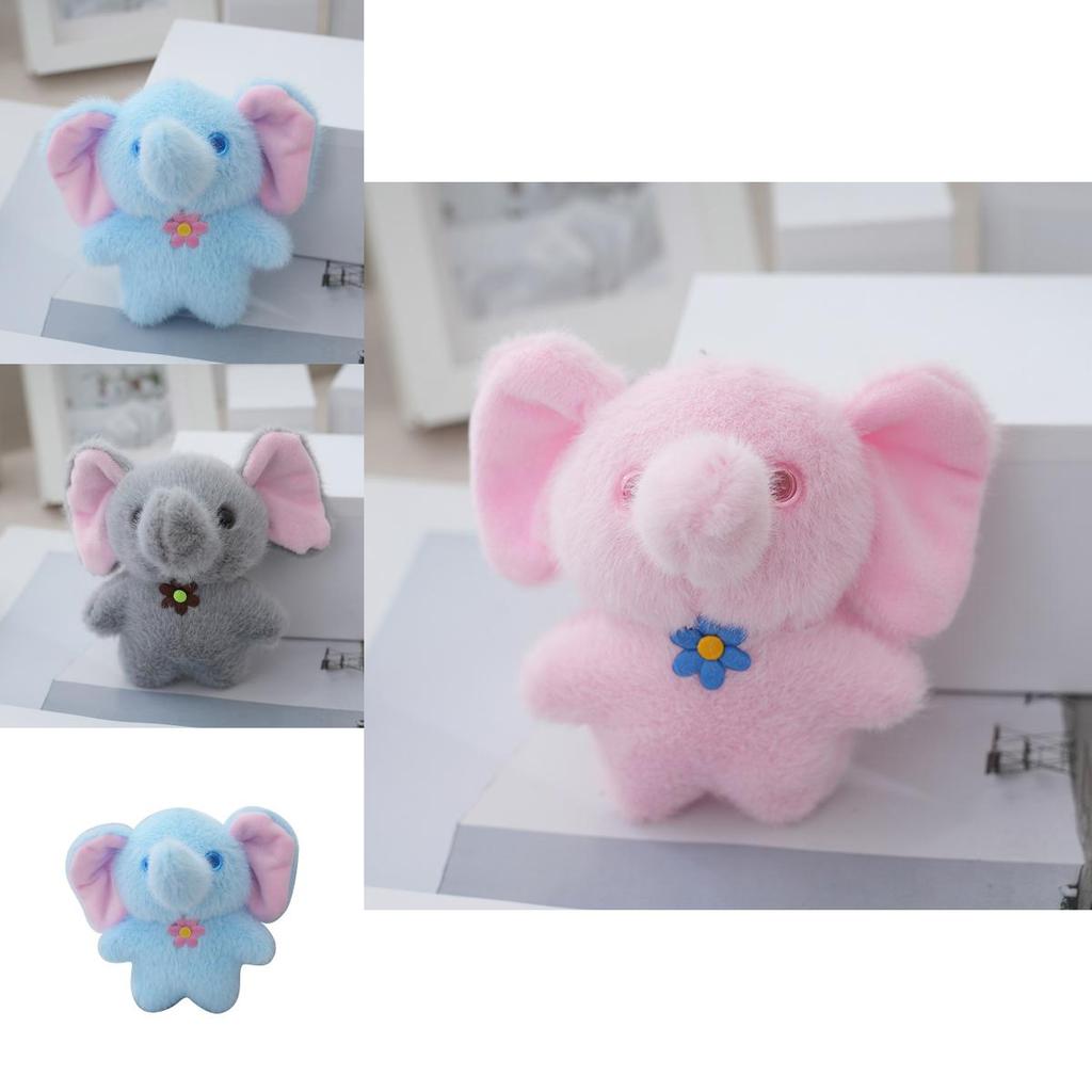 Charming Blue Gray Pink Plush Elephant Keychain Adorable Stuffed Toy Gift