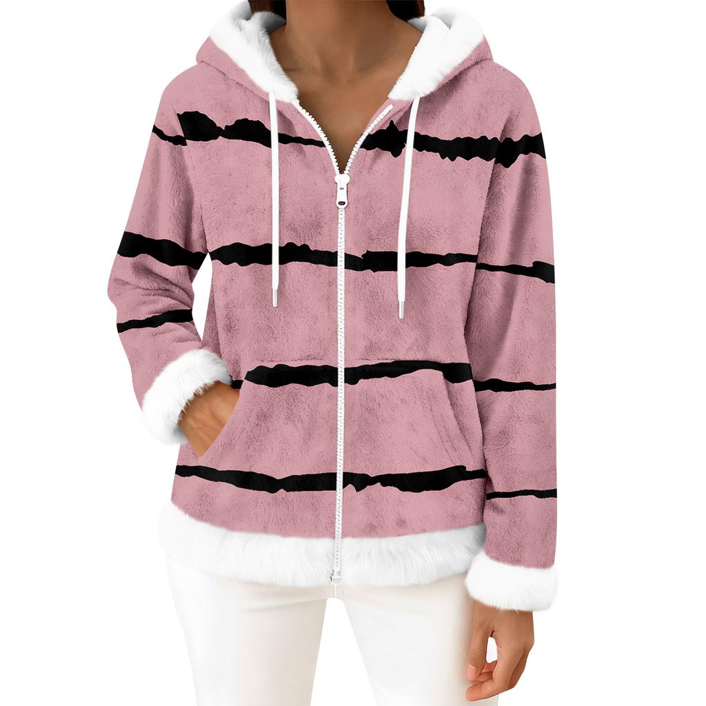Cardigan cu glugă din fleece cu fermoar cu mâneci lungi pentru femei, modă casual