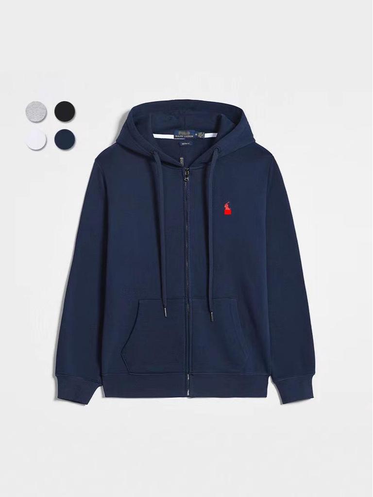 Herrjacka med huva och broderad pikétröja - Lätt, Enfärgad, Rymlig passform, Stora storlekar, Perfekt för vår och höst.