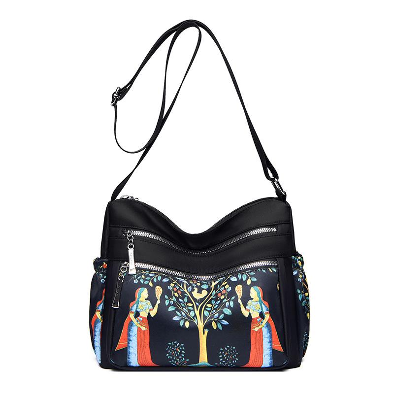 Printed Women's Messenger Bag Large Capacity Shopping Backpack Simple Commuter Shoulder Bag Trend Anti-splashing Nylon Bag