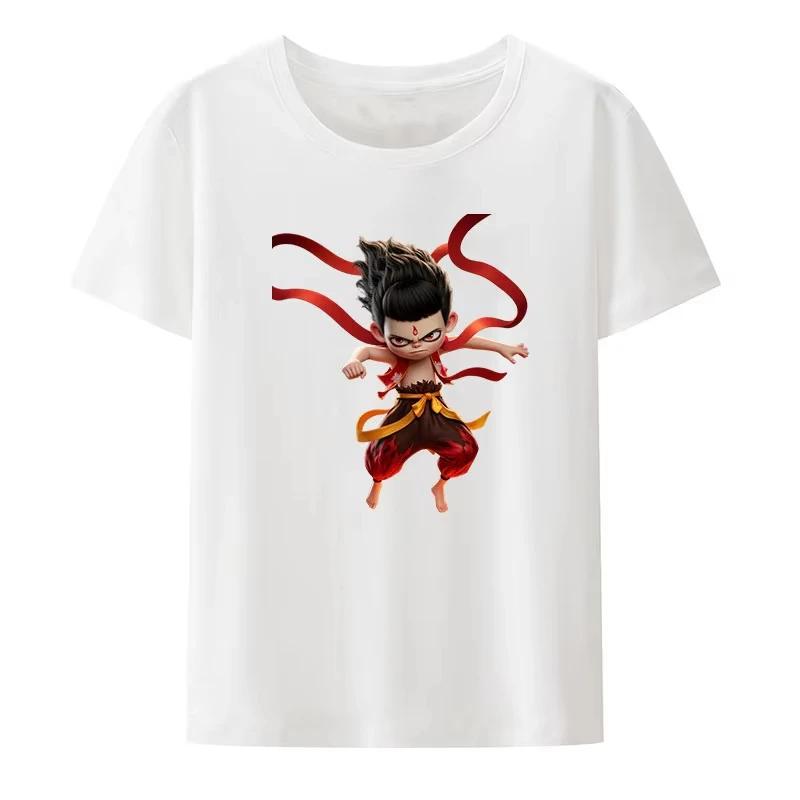 Chinese Anime Movie Nezha 2 Print T Shirt Cute Cartoon Character Short Sleeve Crewneck Casual Shirt Fashion Y2K Streetwear