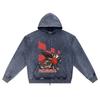 DTG print Knitted Denim Zip-Up Hoodie Racing Car Graphic Brother Print Zipper Hoodies  