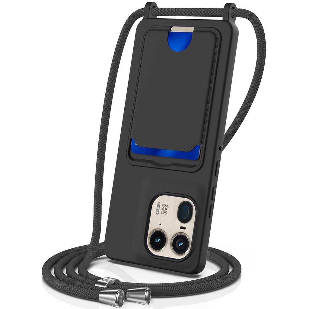 For Motorola Moto X50 Ultra 5G/Motorola Edge 50 Ultra 5G Case Liquid Silicone Card Holder Back Phone Cover with Lanyard