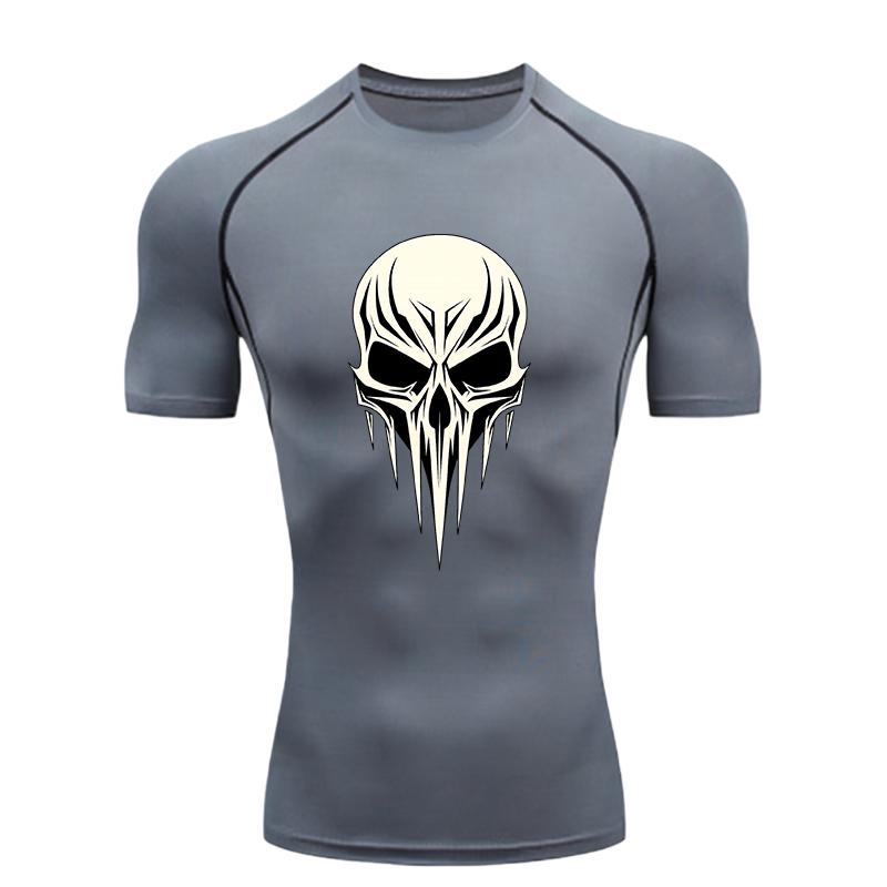 Skull Pattern Men's Sports T - Shirt Training Fitness Compression Workout T - Shirt Athletic Tees Gym T - Shirts Running