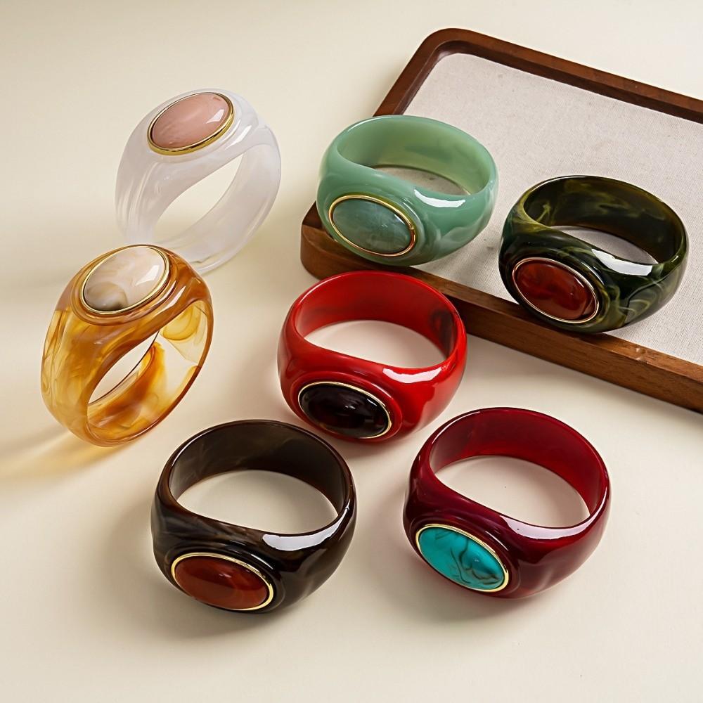 Europe American Style Acrylic Bangle Smudging Retro Hand Ring Unique Irregular Wide Bracelet Gift