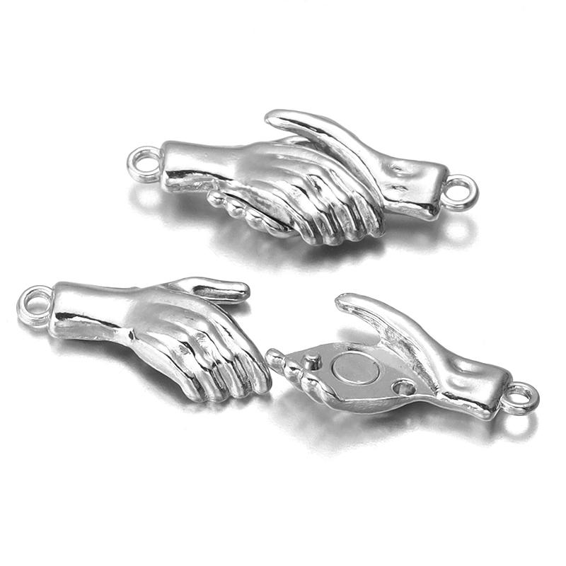 4pcs 32x12.5mm   Handshake Strong Magnetic Clasp Palm Shape Magnet End Clasp Couple Pendant Necklace For Jewelry Making DIY Charm Connector