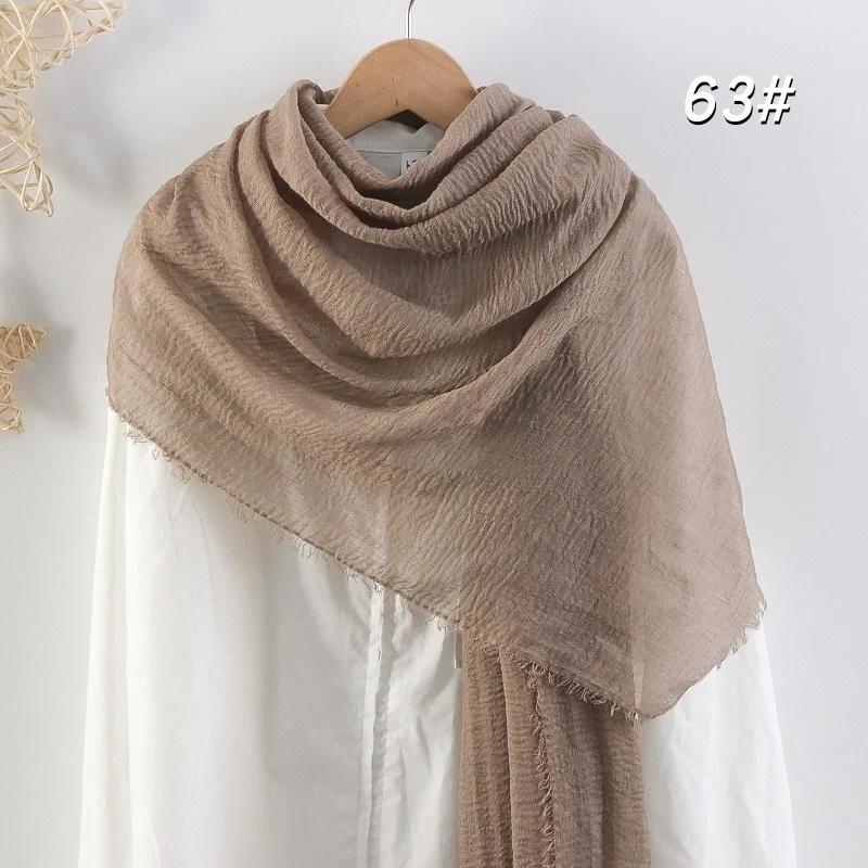 Eșarfă Moale din Bumbac și In 90x180cm Femei Musulmane Eșarfă Hijab Șifonată Culoare Solidă Șaluri Islamice de Cap Înfășurări Eșarfă de Cap Femei