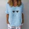 Womens Short Sleeve Honeybee Printed V-Neck Tops T-Shirt Loose Casual Blouse