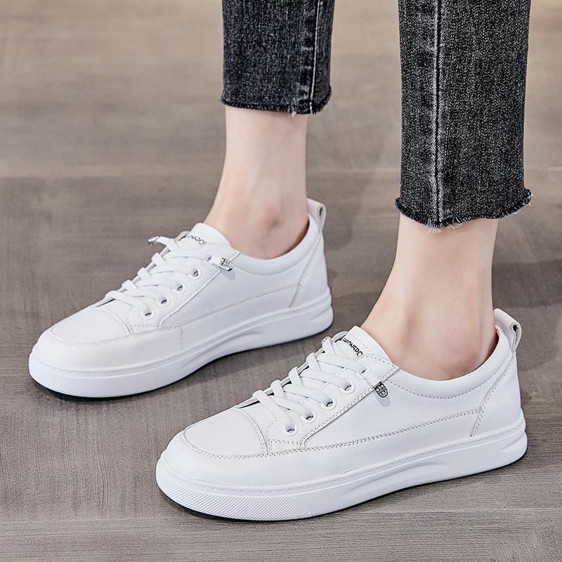 The First Layer of Cowhide Leather Little White Shoes for Women's Spring and Summer New Versatile Board Shoes Flat-soled Sports