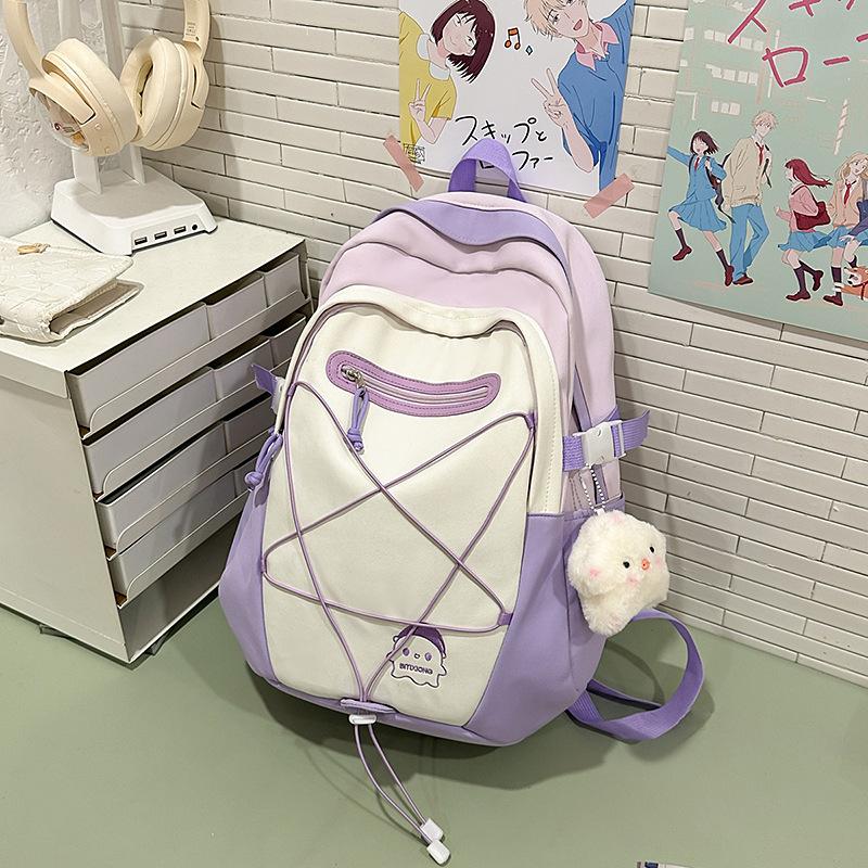 College Style Backpack Women's New Fashionable and Fresh Contrasting Color Backpack Girl Junior High School Student Class Schoolbag