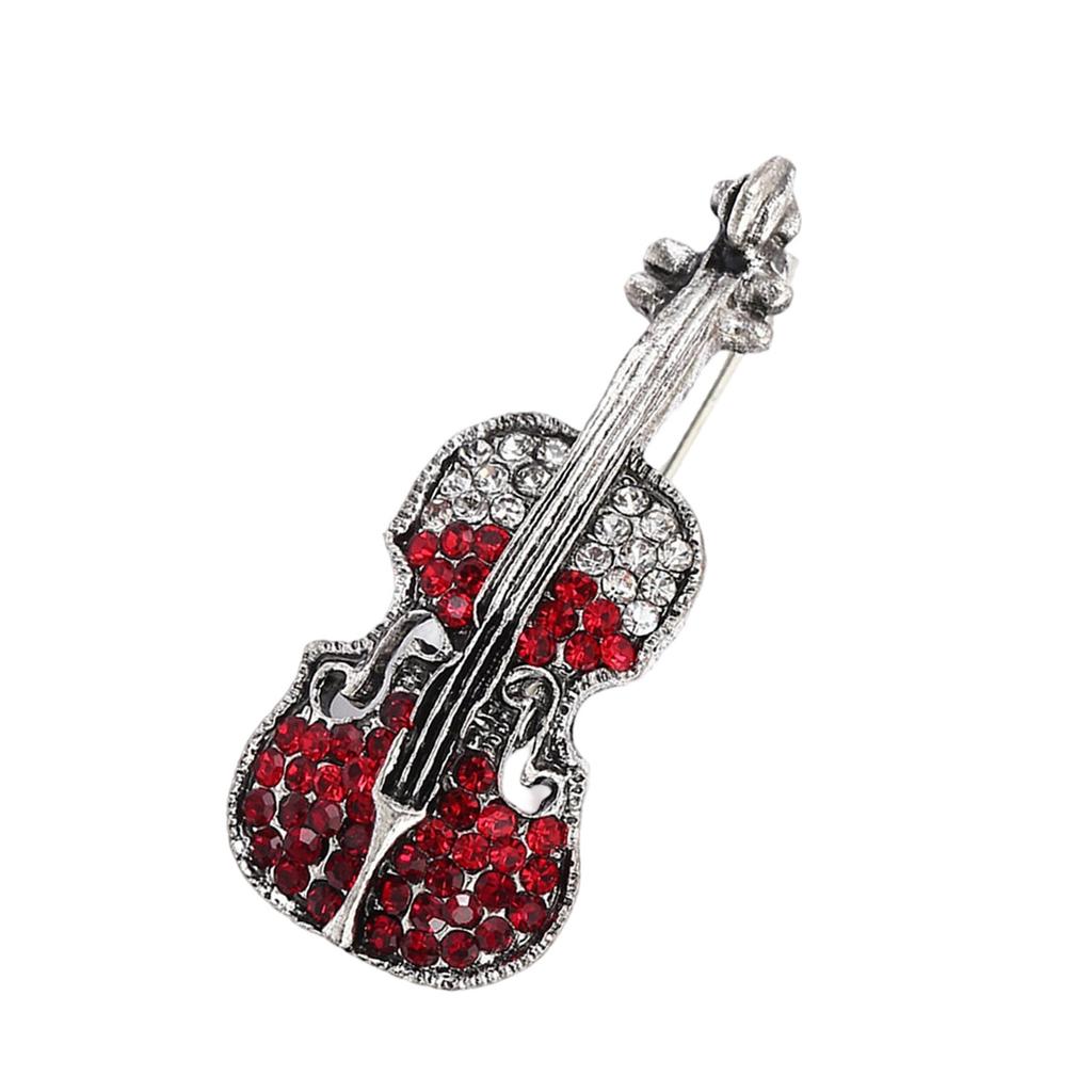 Elegant Vintage Violin Brooch Musical Instrument Jewelry Accessory for Trendy Women Men Alloy Rhinestones Gifts