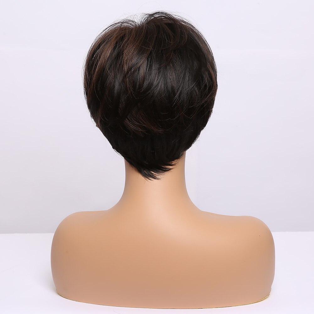 ALAN EATON Mixed Black Brown Wigs for Women Afro Short Straight Bob Wigs with Side Bangs High Temperature Fiber Pixie Cute